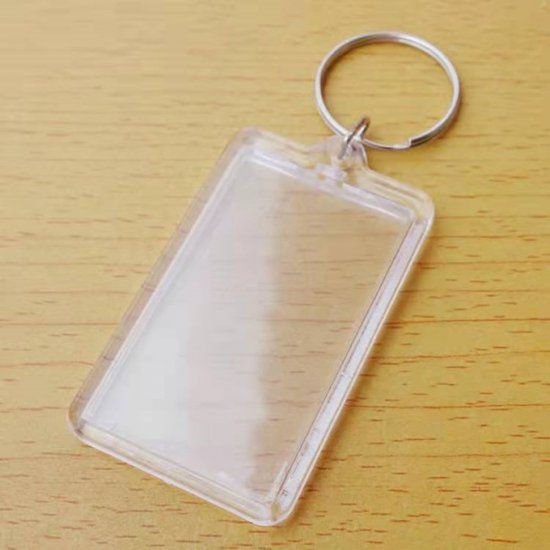40Pcs Clear Acrylic Blank Insert Photo-Frame Key Rings 6x3.2cm - Click Image to Close