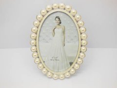 (image for) 1X European Elegant Ivory Pearl Wedding Photo Frame - Oval