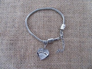 10Pcs European Bracelet 24cm with Heart Charm Mothers Day Gift