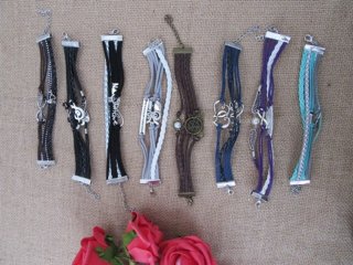 12Pcs Various Design Leatherette Cord Knitted Bracelets W/Clasp