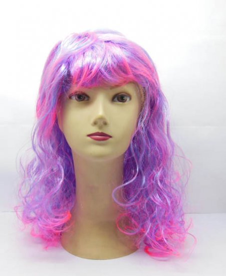 4Pcs Long Curly Wavy Cosplay Party Hair Wig 50cm - Pink & Purple - Click Image to Close