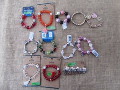 (image for) 12Pcs Elastic Glass Beaded Bracelet 6-7cm Dia.Assorted