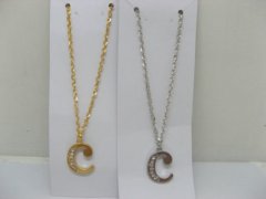 12 Silver&Golden Chain Necklace with Rhinestone Letter "C" Dangl 12 Silver&Golden Chain Necklace with Rhinestone Letter "C" Dangl