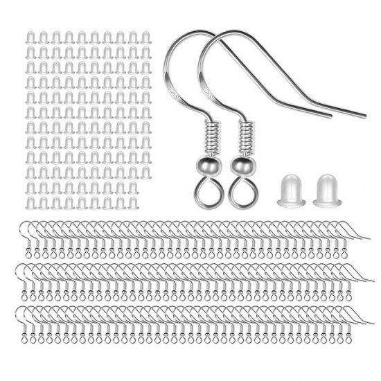 400Pcs 925 Stamped HQ Silver Plated Ear Wire Hooks W/Bead Coil - Click Image to Close
