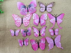 (image for) 3Pack X 12Pcs Purple & Pink Magnetic 3D Butterfly Wall Sticker A