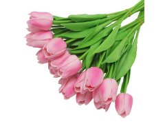 (image for) 12Pcs Artificial Flower Pink Tulips Bouquet Party Home Decor