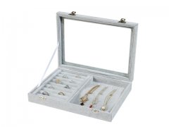 1Pc Grey 2in1 Ring Necklace Display Plate Jewellery Case w/Lid