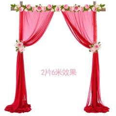 (image for) 1Pc Red Wedding Arch Chiffon Backdrop Curtain Drapes Background Gauze Cloth 75x600cm