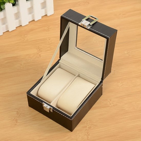 1Pc Black Watch Storage 2 Compartment Display Case - Click Image to Close