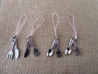 (image for) 100Pcs Mobile Phone Strap with Spoon Knife Fork Dangles Assorted