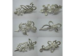(image for) 4Pcs Silvery Hair Clips W/ Rhinestone & Pearl Assorted
