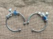 6Pcs Silver Bangles Cuff Bracelet with Blue Charm (image for) 6Pcs Silver Bangles Cuff Bracelet with Blue Charm