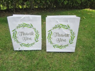 12Pcs Thank You Printed Greenery Paper Gift Carry Bags (image for) 12Pcs Thank You Printed Greenery Paper Gift Carry Bags