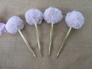 12Pcs Cute Pink Poms Golden Ball Point Pen Black Ink