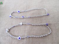 12Pcs Hemp Cord Handmade Knitted Necklaces With Purple Frangipan