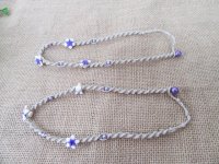 12Pcs Hemp Cord Handmade Knitted Necklaces With Purple Frangipan
