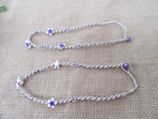 12Pcs Hemp Cord Handmade Knitted Necklaces With Purple Frangipan