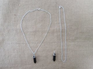 6Sets Black Pendant Hexagon Prism Beads Charms with Necklace Cha