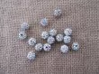 100Pcs Round Plastic Beads with Rhinestone 10mm Dia.