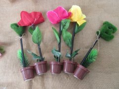 6Pcs Flower Plant Pot Style Stationery Blue Ink Ball Point Pen