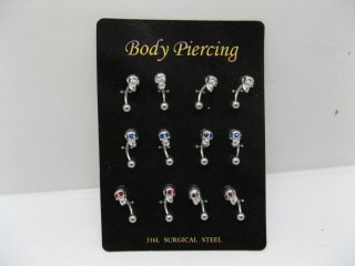 1Sheet X 12pcs Skull Rhinestone Navel belly Ring Body Piercing
