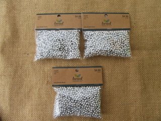 3Packs x 1200Pcs Silver Plated Metallic Round Spacer Beads 4mm