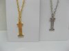 12 Silver&Golden Chain Necklace with Rhinestone Letter "I" Dangl