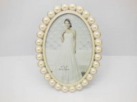 1X European Elegant Ivory Pearl Wedding Photo Frame - Oval