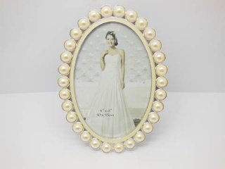1X European Elegant Ivory Pearl Wedding Photo Frame - Oval
