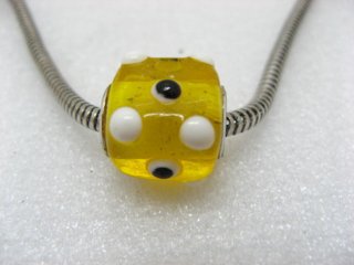 50 Yellow Murano Cubic Glass European Beads With White Dots