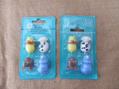 6Sheetsx 4Pcs Rubber Pets Dog Cow Lion Etc Erasers Stationery