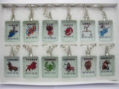 (image for) 12pcs Zodiac Sign Symbols Glass Key Rings