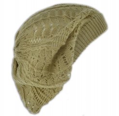 1X Crochet Knit French Beret Beanie Hat - Light Coffee