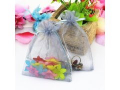 (image for) 100 Silver Grey Organza Drawstring Gift Jewelry Pouches 9x7cm