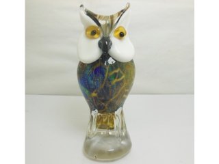 1X Handmade Art Glass Owl Figurine Ornament 16cm High