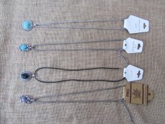 (image for) 12Pcs Metal Chain Necklace with Dyed Gemstone Pendants Assorted