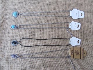 12Pcs Metal Chain Necklace with Dyed Gemstone Pendants Assorted