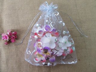 (image for) 100Pcs White Heart Printed Drawstring Jewelry Gift Pouches 23x17