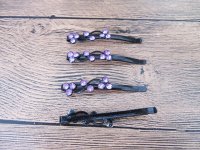 12Pcs Metal Black Hair Clips with Purple Rhinestone