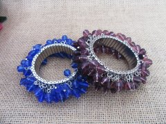 (image for) 6Pcs Metal Bangle Bracelet with Glass Beads Mixed Color