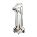 6Pcs Silver Numbers 1 Air-Filled Foil Balloons Party Decor