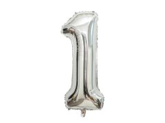 (image for) 6Pcs Silver Numbers 1 Air-Filled Foil Balloons Party Decor