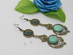 (image for) 12Pairs Dyed Turquoise Stone Filigree Drop Hook Earrings
