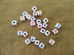 (image for) 100Pcs Colorful Words on White Alphabet Letter Beads Cube Loose 