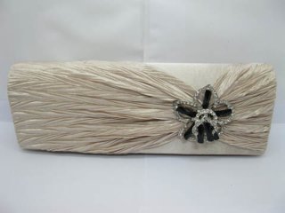1Pc Khaki Satin Evening Handbag Wedding Clutch Bag w/Flower (image for) 1Pc Khaki Satin Evening Handbag Wedding Clutch Bag w/Flower