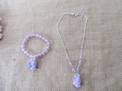 (image for) 8Set Rabbit Metal Chain Necklace Purple Beaded Bracelet Set