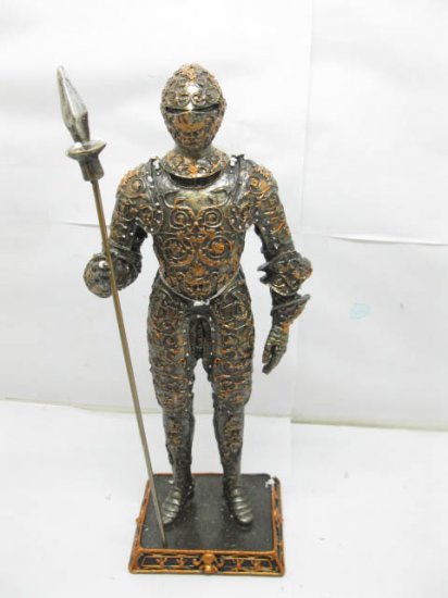 1X New Resin Armored Stand Knight Statue w/Spear - Click Image to Close