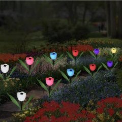 4Pcs Solar Light Tulip Flower Garden Stake Lamp Yard Path Light