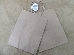 (image for) 12Pcs Brown Kraft Paper Bags with Carrying Strap 26x20x11cm
