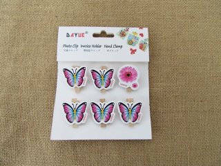 (image for) 12Sheets X 6Pcs Wooden Butterfly Mini Photo Paper Clip Craft